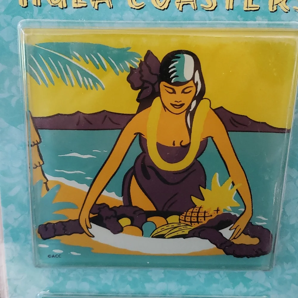 NWT Hula Glass Coasters 2003 Set of 4